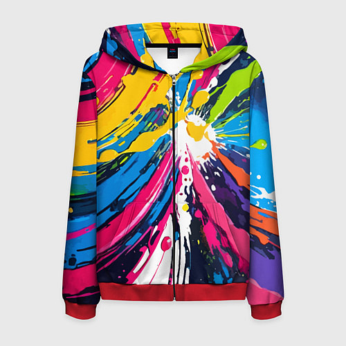 Мужская толстовка на молнии Красочная абстракция - экспрессионизм / 3D-Красный – фото 1