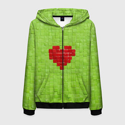Толстовка 3D на молнии мужская Мелкая салатовая плитка сердце, цвет: 3D-черный