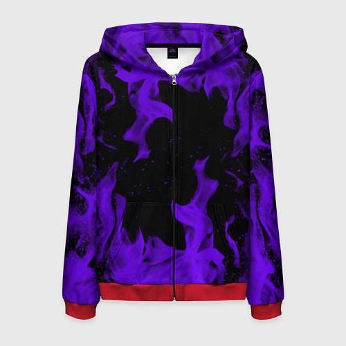 Мужская толстовка на молнии Неоновый фиолетовый огонь / 3D-Красный – фото 1