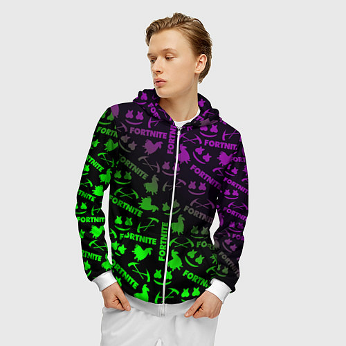 Мужская толстовка на молнии Fortnite кислота неоновая / 3D-Белый – фото 3