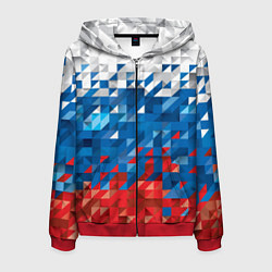 Толстовка 3D на молнии мужская Пиксельный флаг, цвет: 3D-красный