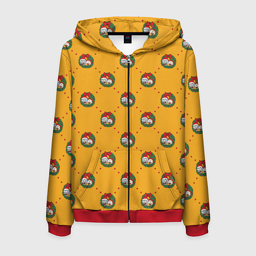 Мужская толстовка на молнии Рик и Морти Новый год паттерн / 3D-Красный – фото 1