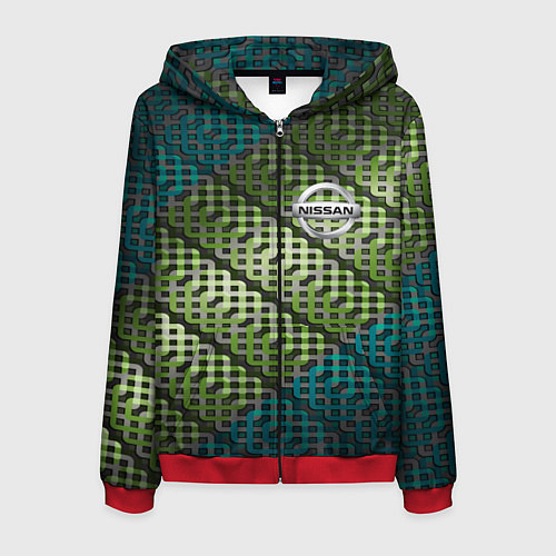 Мужская толстовка на молнии Nissan авто текстура узор / 3D-Красный – фото 1