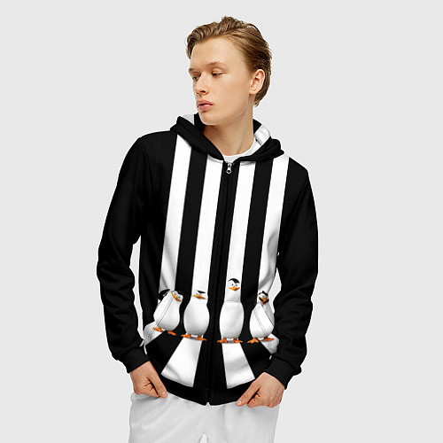 Мужская толстовка на молнии Четыре пингвина / 3D-Черный – фото 3