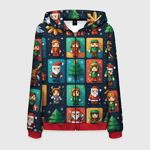 Мужская толстовка на молнии Minecraft с новогодний паттерн / 3D-Красный – фото 1