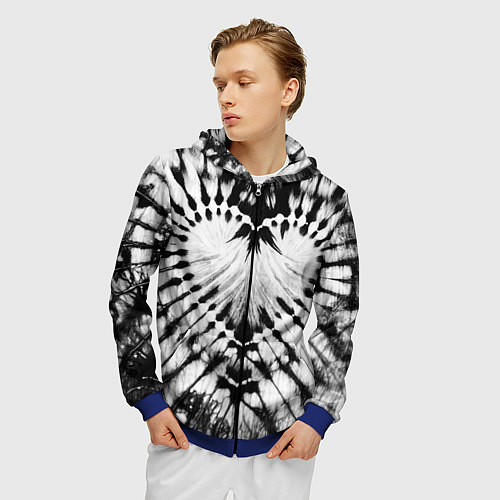 Мужская толстовка на молнии Абстрактное сердце - черно-белый тай-дай / 3D-Синий – фото 3