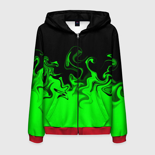 Мужская толстовка на молнии Абстрактный зеленый огонь / 3D-Красный – фото 1