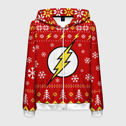 Толстовка 3D на молнии мужская Флэш новогодний, цвет: 3D-белый