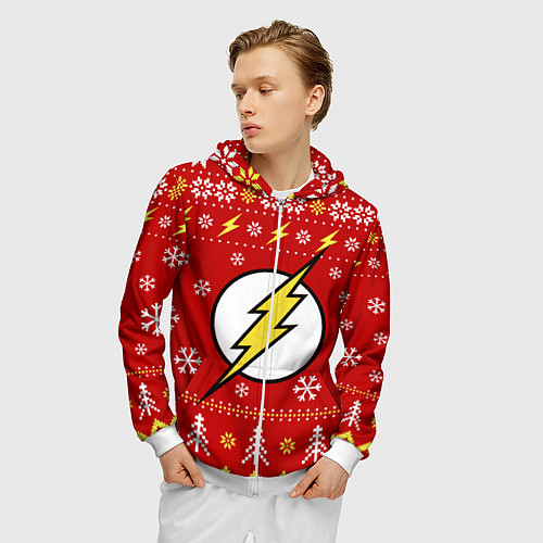 Мужская толстовка на молнии Флэш новогодний / 3D-Белый – фото 3