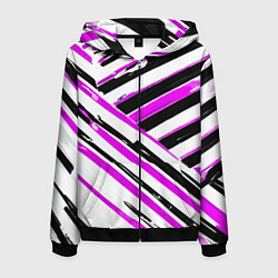 Мужская толстовка на молнии Розово-чёрные полосы на белом фоне