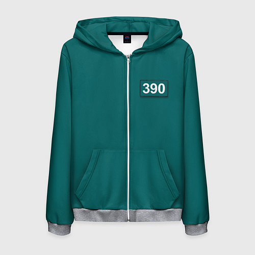 Мужская толстовка на молнии Игрок 390 - Игра в кальмара / 3D-Меланж – фото 1