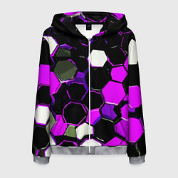 Мужская толстовка на молнии Розово-белые шестиугольники на чёрном фоне