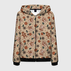 Толстовка 3D на молнии мужская Узор с пряниками и специями для глинтвейна, цвет: 3D-черный