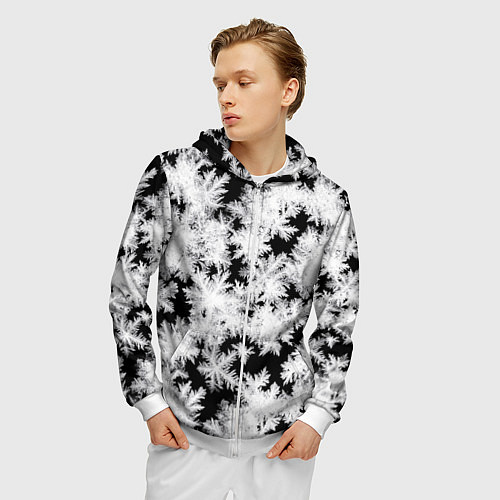 Мужская толстовка на молнии Снежинки на стекле / 3D-Белый – фото 3