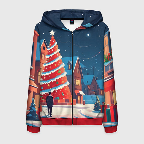 Мужская толстовка на молнии Рождественская улица / 3D-Красный – фото 1