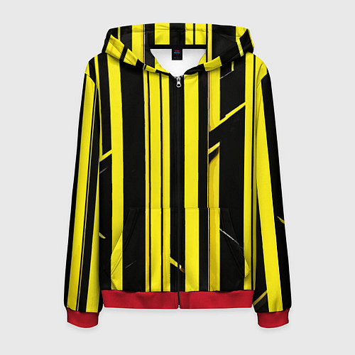 Мужская толстовка на молнии Толстые жёлтые полосы на чёрном фоне / 3D-Красный – фото 1