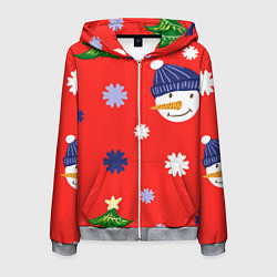 Мужская толстовка на молнии Новогодний узор со снеговиком и снежинками
