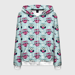Мужская толстовка на молнии Новогодний паттерн с милыми совами и снежинками