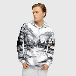 Толстовка 3D на молнии мужская Город в снегу перед новым годом, цвет: 3D-белый — фото 2