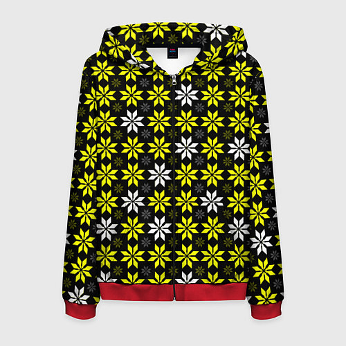 Мужская толстовка на молнии Жёлто-белые звёзды на чёрном фоне / 3D-Красный – фото 1
