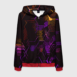 Мужская толстовка на молнии Жёлто-фиолетовые точки и линии на чёрном фоне