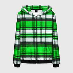 Толстовка 3D на молнии мужская Зелёно-белая ткань в клетку, цвет: 3D-черный