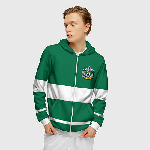 Мужская толстовка на молнии Гарри Поттер Слизерин / 3D-Белый – фото 3
