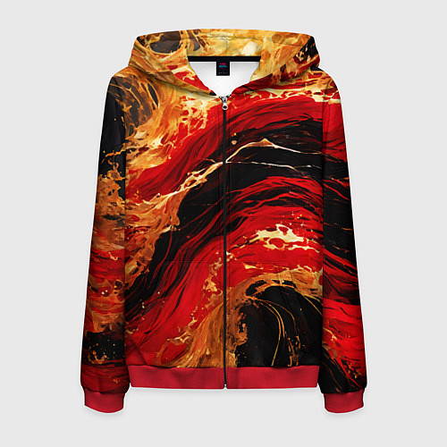 Мужская толстовка на молнии Красно-золотые брызги на чёрном фоне / 3D-Красный – фото 1