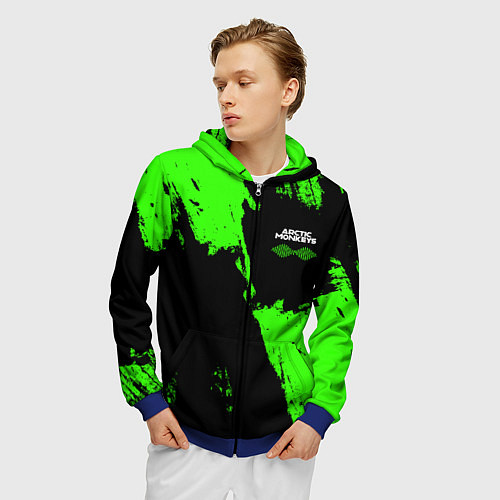 Мужская толстовка на молнии Arctic Monkeys - Зеленые брызги / 3D-Синий – фото 3