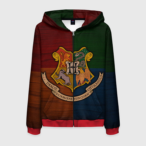 Мужская толстовка на молнии Hogwarts emblem / 3D-Красный – фото 1