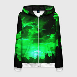 Толстовка 3D на молнии мужская Кислотный зелёный закат, цвет: 3D-белый