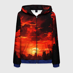 Толстовка 3D на молнии мужская Багровый апокалиптический закат, цвет: 3D-синий