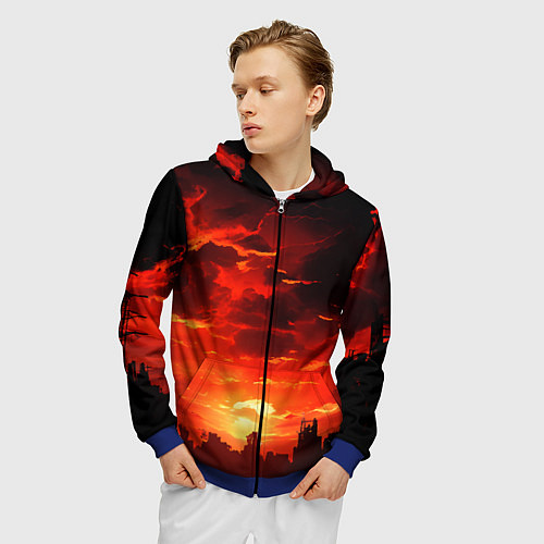 Мужская толстовка на молнии Багровый апокалиптический закат / 3D-Синий – фото 3