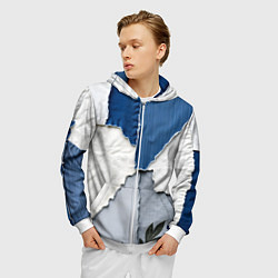 Толстовка 3D на молнии мужская Сине-белый пэчворк, цвет: 3D-белый — фото 2
