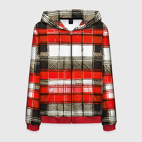 Мужская толстовка на молнии Чёрные полосы на красно-белом фоне / 3D-Красный – фото 1