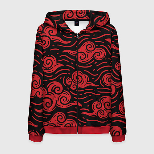 Мужская толстовка на молнии Японский орнамент - красные облака / 3D-Красный – фото 1