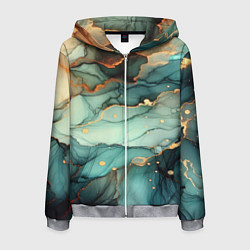 Толстовка 3D на молнии мужская Бирюзовый узор с оранжевыми вставками, цвет: 3D-меланж