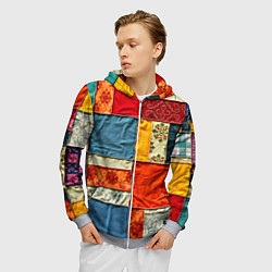 Толстовка 3D на молнии мужская Пэчворк из ярких тканей, цвет: 3D-меланж — фото 2