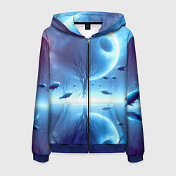 Толстовка 3D на молнии мужская Луна и рыбы - нейроарт фантазия, цвет: 3D-синий