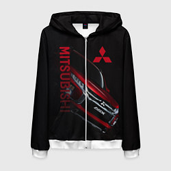 Толстовка 3D на молнии мужская Mitsubishi логотип, цвет: 3D-белый