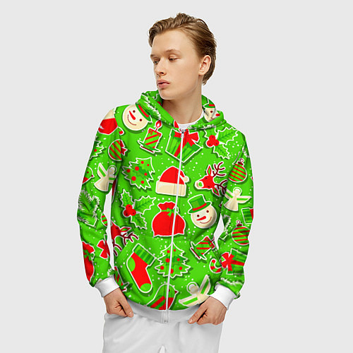 Мужская толстовка на молнии Новогоднее настроение паттерн / 3D-Белый – фото 3