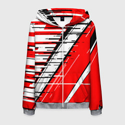 Толстовка 3D на молнии мужская Чёрно-белые глитч полосы на красном фоне, цвет: 3D-меланж