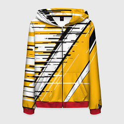 Толстовка 3D на молнии мужская Чёрно-белые глитч полосы на жёлтом фоне, цвет: 3D-красный