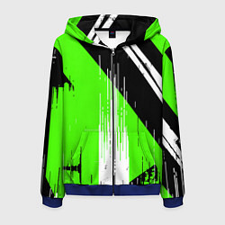 Толстовка 3D на молнии мужская Вертикальные чёрные линии на зелёно-белом фоне, цвет: 3D-синий