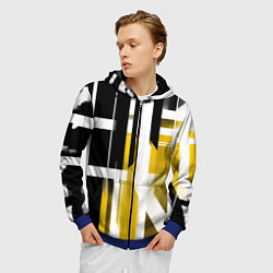 Толстовка 3D на молнии мужская Чёрно-жёлтые вертикальные и горизонтальные полосы, цвет: 3D-синий — фото 2