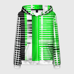 Мужская толстовка на молнии Белые полосы на зелёно-чёрном фоне