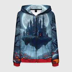 Толстовка 3D на молнии мужская Замок Дракулы и неоновые грибы - нейроарт фантазия, цвет: 3D-красный
