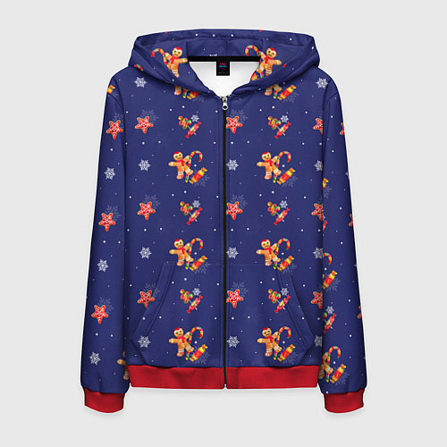 Мужская толстовка на молнии Сладости и снег / 3D-Красный – фото 1