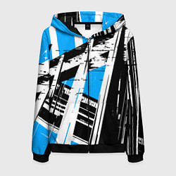 Толстовка 3D на молнии мужская Чёрно-белые абстрактные линии на синем фоне, цвет: 3D-черный