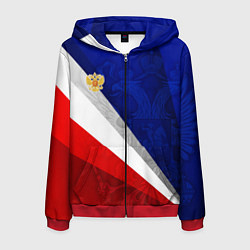 Толстовка 3D на молнии мужская Герб России - триколор, цвет: 3D-красный